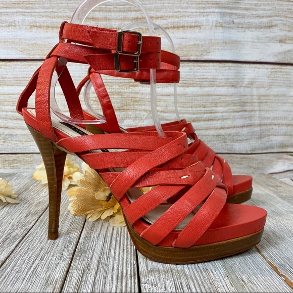 Zara Coral Leather Sandals Size 37 - Picture 3 of 12